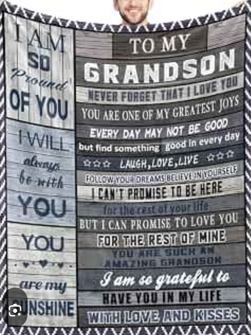 Grandson Sentiment Personalized Throw Blanket - Gray Blue approx. 50" × 60"